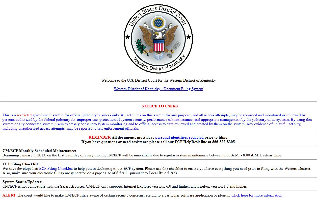 Casey County court dockets CM ECF federal system distinction